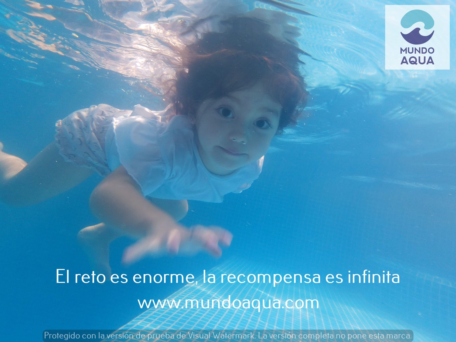 Toddler learning to swim in MundoAqua active safe movement underwater